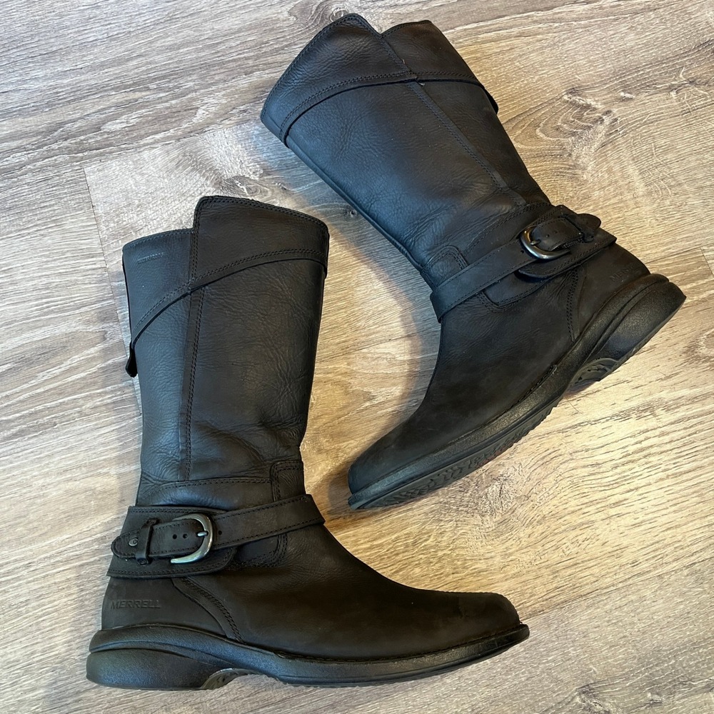 Merrell Captiva Buckle Down Black Leather Waterproof Boots J69130 Womens 8.5